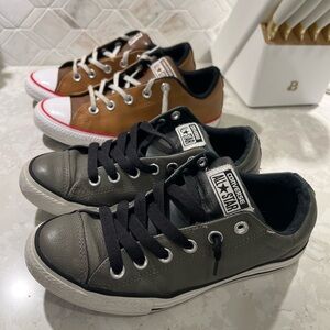 2 Pairs of Boys/Big Kid SIZE 4 Leather Converse Brown/Gray